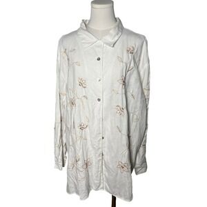 CB Studio‎ Linen 1X Oversized Blouse Embroidered Floral Cottagecore Boho